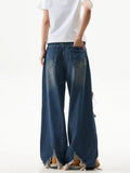 FOESCE American style distressed and distressed design, floor mopping jeans for men and women, loose high street straight leg casual