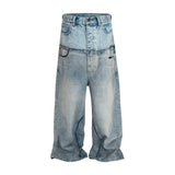 FOESCE  Double-layer Double Waist Patchwork Baggy Jeans for Men and Women Straight Casual Loose Denim Trousers Oversized