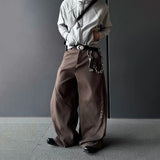 FOESCE Mens Pants Motorcycle Rivets Deconstructed Curved Casual Pants Streetwear Fashion Grunge Wide Leg Pants Old Money Menswear 2025