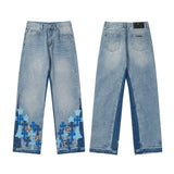 2024 Spring Summer Croce Heart Stickers Cross Legs Micro Flared High Craft Jeans Casual Scene Straight Leg Denim Pants