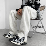 FOESCE Grey Black Sweatpants Men Fashion Oversized Wide Leg Pants Men Streetwear Loose Straight Sports Pants Mens Joggers Trousers