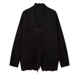 FOESCE Y2k Mens Sweater Irregular Tassel Design Knitted Jacket Autumn Casual Versatile Atmosphere Solid Color Top Men's Clothing Unisex