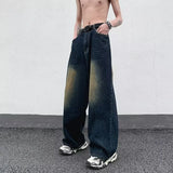 FOESCE Men's Jeans Korean Version Student Handsome Casual Pants High Street Straight Loose Wide Leg Jeans Vintage Blue Baggy Jeans