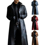 Men Faux Leather Jacket Stylish Men's Faux Leather Trench Coat with Turn-down Collar Windproof Design Slim Fit for Long