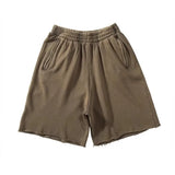 FOESCE Men Cotton Shorts Thick 380g Bodybuilding Short Sweatpants Fitness Jogger Gym Men Kanye Grey West Shorts Black Zipper Pockets