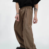 FOESCE Mens Y2k Pleated Casual Pants Genderless Fashion Youth Street Retro Solid Color Loose Couple Floor-Length Wide-Leg Pants Unisex