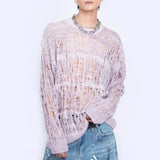 FOESCE Men Sweater Harajuku Perspective Destructed Hollow Hold Pullover Tops Autumn Streetwear Fashion Trendy Daily Sweater Unisex 2025