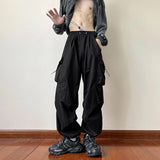 FOESCE Black samurai men's pants oversize pants high street fashion plush knickerbockers American straight charging overalls