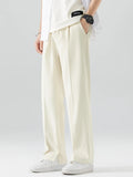 New Summer Casual Pants Men Breathable Polyester Korean Fashion Semi-Wide Banded Waist Slacks Straight Loose Drape Trousers