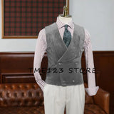 FOESCE Double Breasted Gilet Men Suede Steampunk Shawl Collar Vest Male Customizable Men's Vests Slim Male Suit Luxury Men's Suits