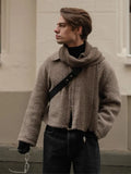 Male Cropped Woolen Coat Men's Solid Long Sleeve Lapel Zipper Pocket Jacket Autumn Winter Thicken Warm Woollen Jacket Street