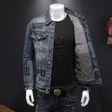 FOESCE New men's denim jacket fashion casual lapel handsome motorcycle jacket high street retro trend loose denim top men's clothing
