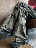 FOESCE 2025 High Street Vibe American Heavy Craft Side Fold Washed Old Jeans with High Grade Waste Soil Style Trousers streetwear