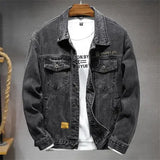 FOESCE Blue Denim Jacket Men's Single-breasted Lapel Denim Jackets Black Gray Fashion Casual Coat Spring and Autumn Male Cotton Overcoa