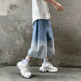 FOESCE Korean Fashion Men Gradient Denim Shorts Wide Leg  Jorts Jeans Man Summer Streetwear Oversize Casual Baggy Jeans Shorts