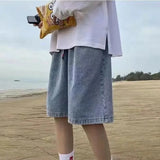 FOESCE Loose Fit Straight Leg Denim Shorts Men's Casual Pure Color Five-Quarter Length Comfortable Versatile Summer Fashion