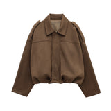 FOESCE TRAFZA Casual Soft Bomber Jackets Women Long Lantern Sleeve Oversized Spring Summer Coats Fashion 2025 Streetwear Zipper Outwear