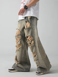 FOESCE 2025 Old and Worn Hole Jeans, High Street, Wasteland Style, Small Crowd Vibe, Beggar, Floor Sweeping Long Pants, blusa masculina
