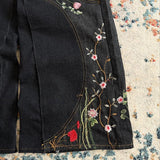 FOESCE Y2K Floral Baggy Denim Pants Patchwork Blossom Embroidery Streamlined Seams Streetwear Hip Hop Retro Goth Unisex Oversized Jeans