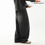 FOESCE HANLU 2025 Spring New! Men's Retro Washed Oversized Jeans, Split Structure Curved Trousers from Trendy Brand, Loose and Stylish