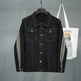 Men's Ombre Denim Jacket Classic Black Lapel Multi-Pocket Jacket Spring Autumn Plus Size Men's Denim Jacket 6XL 7XL 8XL