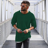 FOESCE Fashion Mens Tops Long Sleeved Round Necked Sweaters Autumn and Winter Solid Color Casual Mens Sweaters