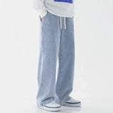 FOESCE Men's Casual Loose Fit Jeans Elastic Waist Outdoor Workwear Spring Autumn Straight Leg Long Pants Comfortable Loose Trousers