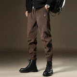 FOESCE Mens Corduroy Plus Velvet Textured Sports Casual Pants Autumn Winter Genderless Trendy Ribbed Cuff Workwear Style Pants Unisex