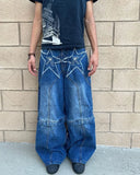 2024 Trendy Streetwear Trousers American Retro Embroidered Washed Distressed Baggy Jeans Men Gothic Punk Wide-leg Straight Pants