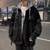 Trendy Hooded Denim Jacket For Men Loose Fit Casual Clothing Spring Autumn Season National Style Bf Wind Breakfast Jacket