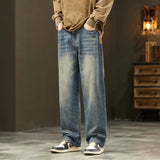 FOESCE 2025Distressed Vintage Blue Jeans Pants Men Wide-leg Denim Trousers Male Oversize Streetwear Fashion Casual Baggy Straight Jeans