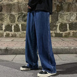 FOESCE 2025 New Streetwear Loose Jeans Men Korean Style Fashion Loose Straight Wide Leg Pants Men's Brand Clothing Black Light Blue