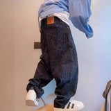 American Style Street Jeans For Men Loose Fit Versatile Straight Leg Pants Trendy Brand Niche Leopard Print Wide Leg Pants