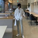 FOESCE New Korean Business Men Shirts Light Luxury Slim-fit Solid Color Long Sleeve Cardigans Leisure Breathable Solid Color Basic Tops