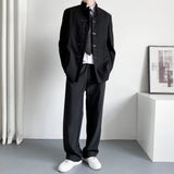 FOESCE Mens Chinese Style Stand Collar Cheongsam Button Suit Genderless Autumn Winter Fashion Trend Business Casual Retro Suit Unisex