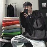 Autumn Crew Neck Solid Color Pullover Sweaters For Men Casual Y2K Knitted Sweater High Street Fashion Jumpers Hombre
