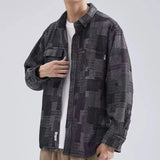 Cloth Denim Shirt Jacquard Splicing Niche Long-sleeved Patchwork Shirt men's Spring And Autumn Jacket Japanese Retro Outerwear