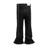 FOESCE Ro Style Ribbons Matte Coated Stretch Black Flare Pants for Men and Women Lace Up Baggy Leather Trousers Streetwear Boot Cut