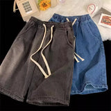 FOESCE 2025 New Summer Shorts Jeans Men Denim Pants Stretch Dark Blue Fashion Design Men's Jeans Slim Straight Male Short Jeans Hombre