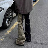 Ribbons Patchwork Gradient Stacked Wax Pants Unisex Straight Streetwear Baggy Y2K Flare Jeans Oversized Loose Cargos
