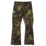 New Style Green Camouflage Splatter Patchwork Cargo Pants American Style High Street Micro Flare Casual Trousers