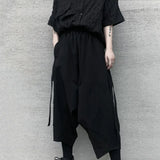 FOESCE Y2k Gothic Style Big Pocket Ribbon Harem Pants 2025 New Fashion Personality Daily Casual Dark Style Eight-Point Trousers Unisex