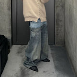 FOESCE CUT-UP Double-layer Double Waist Patchwork Baggy Jeans for Men and Women Straight Casual Loose Denim Trousers Oversized