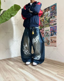 FOESCE Y2K Korean Loose Jeans Harajuku Fashion Embroidered Pattern Hip-hop Versatile Denim Pants Straight Leg Casual Wide Leg Pants