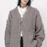 FOESCE Y2k Mens Sweater Irregular Tassel Design Knitted Jacket Autumn Casual Versatile Atmosphere Solid Color Top Men's Clothing Unisex