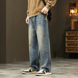 FOESCE 2025Distressed Vintage Blue Jeans Pants Men Wide-leg Denim Trousers Male Oversize Streetwear Fashion Casual Baggy Straight Jeans
