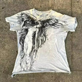 FOESCE Classic Y2K Gothic Style T-shirt Print Oversized T Shirt High Street Shirts Gothic Round Neck Cotton Tops New Mens Women T Shirt