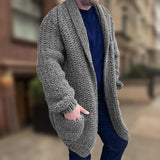 Winter 2024 Thickness Knitted Long Jackets Streetwear Male Retro Solid Wool Long Sleeve Sweater Coats Fashion Men Button Outwear