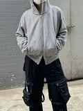 Heavy Weight Solid Double Zipper Hooded Sweatshirt Simple Versatile Men's Autumn Winter New Casual Loose Multiple Pockets Hoodie