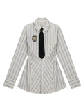 FOESCE Autumn Women Japanese Fashion Preppy Style Frocks Mini Tunic Long Sleeve Shirt Dress With Tie 2000s Aesthetic One-Piece Y2k New